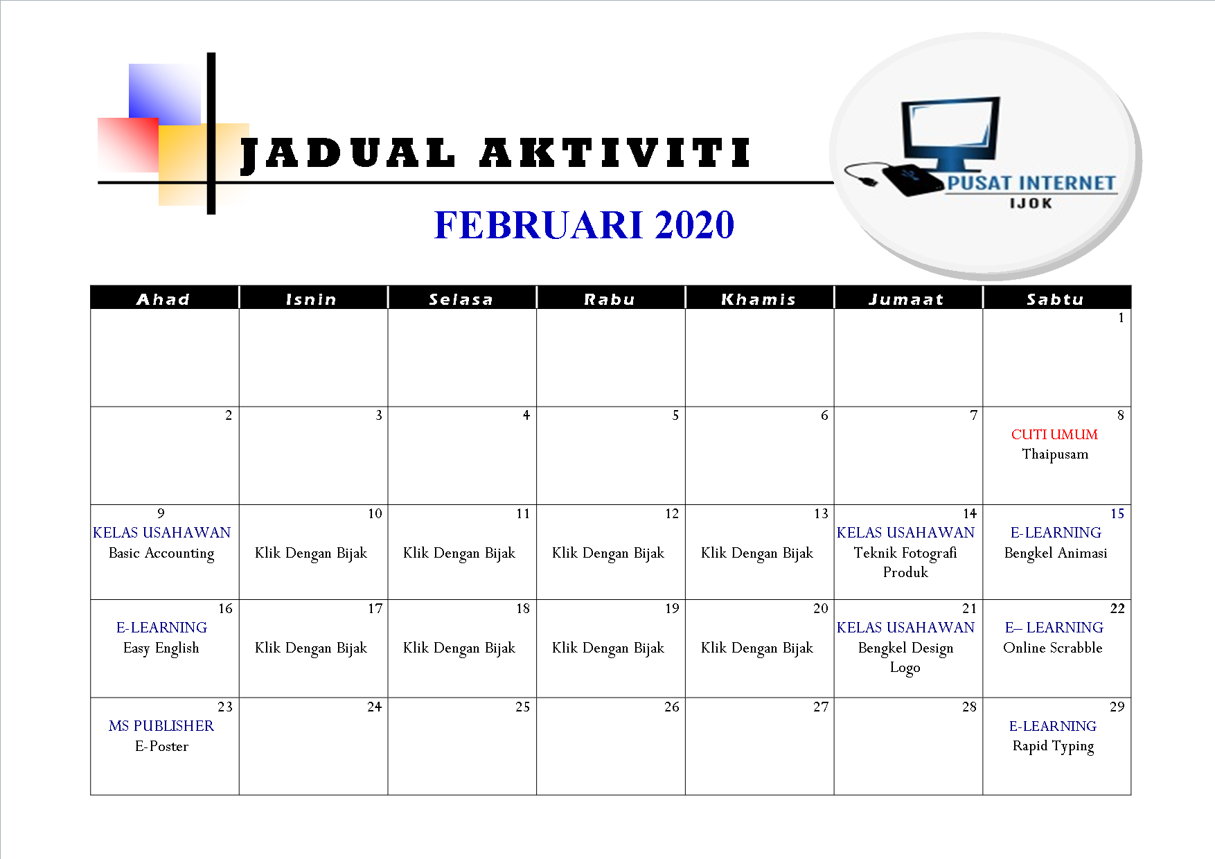 Jadual Aktiviti Feb2020